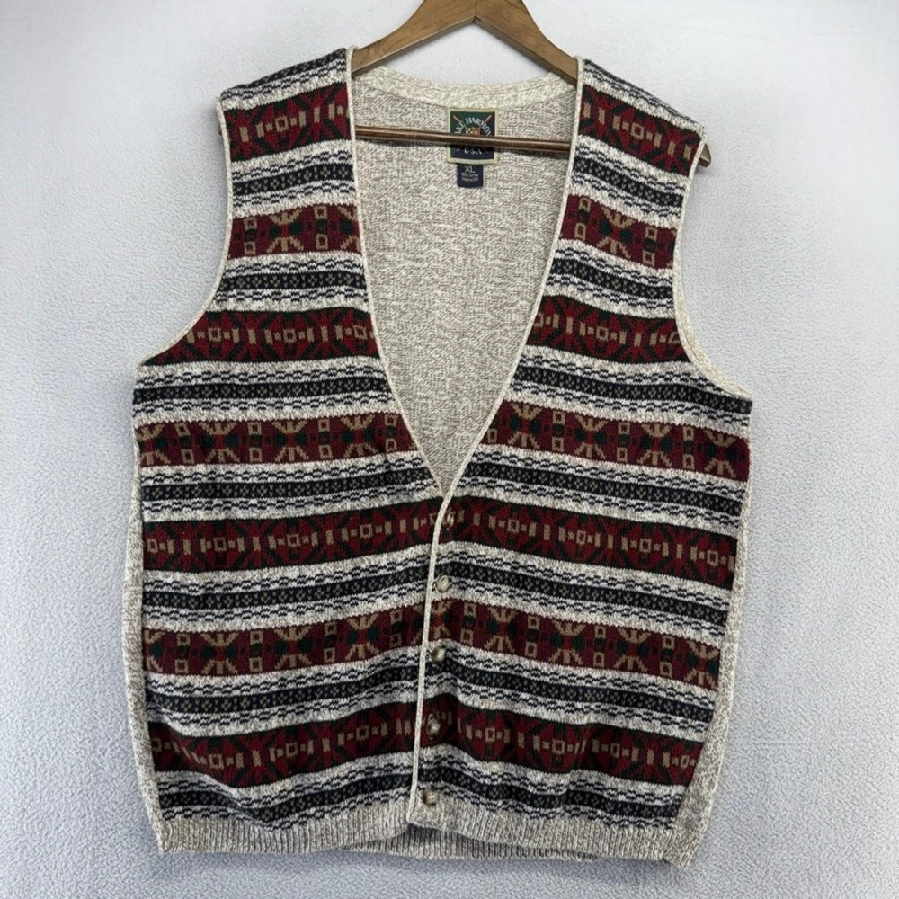 Vintage Lake harmony Sweater men's XL brown Red Fair Isle USA Made Cardigan Vest